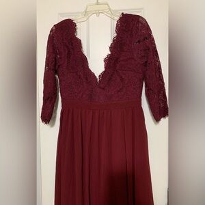 NWT Maniju L Formal Gown Burgundy Style m25891 Lace Bodice